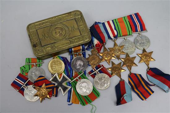 A trio of WWI medals and various other medals